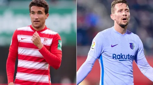 Luis Milla of Granada (left) and Luuk De Jong of Barcelona (right)