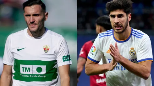 Lucas Perez of Elche (left) and Marco Asensio of Real Madrid (right)
