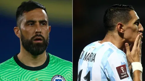 Claudio Bravo of Chile and Angel Di Maria of Argentina