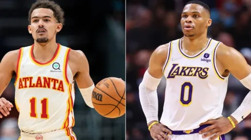 Trae Young of the Atlanta Hawks and Russell Westbrook of the Los Angeles Lakers