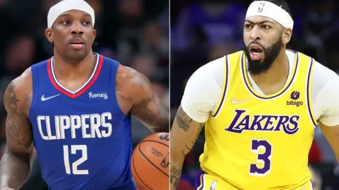 Eric Bledsoe of the Los Angeles Clippers (left) and Anthony Davis of the Los Angeles Lakers (right)