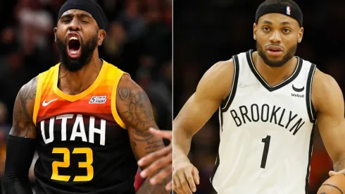 Royce O'Neale of the Utah Jazz (left) and Bruce Brown of the Brooklyn Nets (right)