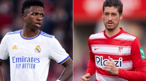 Vinicius of Real Madrid (left) and Sergio Escudero of Granada (right)