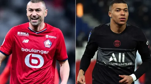 Burak Yilmaz of Lille (left) and Kylian Mbappe of PSG (right)