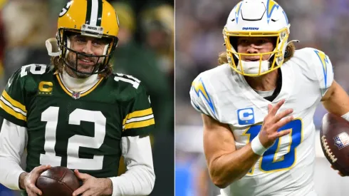Aaron Rodgers of the Green Bay Packers (left) and Justin Herbert of the Los Angeles Chargers (right)