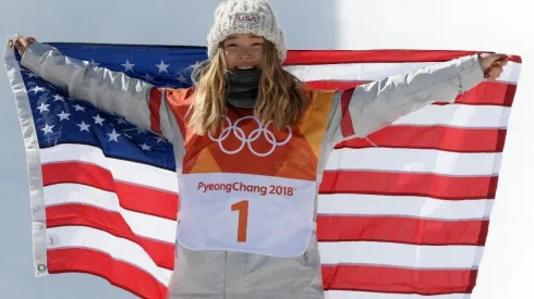 Chloe Kim celebrating her victory in the 2018 Winter Olympic Games.