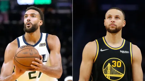 Rudy Gobert of the Utah Jazz and Stephen Curry of the Golden State Warriors