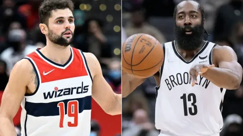 Raul Neto of the Washington Wizards (left) and James Harden of the Brooklyn Nets (right)