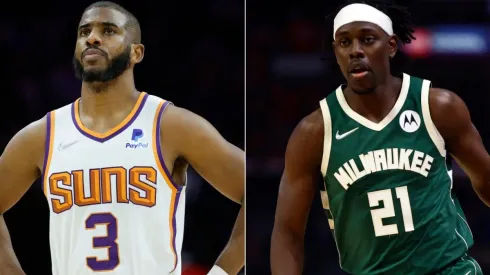 Chris Paul of the Phoenix Suns (left) and Jrue Holiday of the Milwaukee Bucks (right)