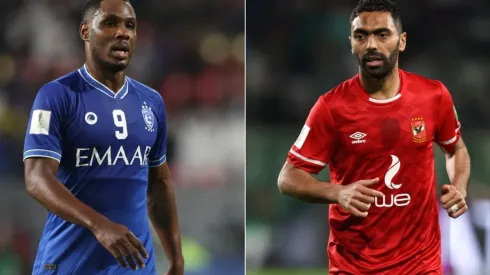 Odion Ighalo of Al Hilal (left) and Hussein Elshahat of Al Ahly.
