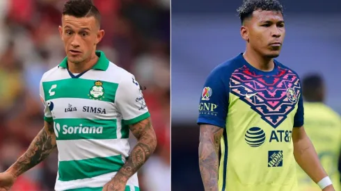 Brian Lozano of Santos Laguna (left) and Roger Martinez of Club America.
