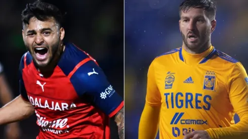 Alexis Vega of Chivas and Andre-Pierre Gignac of Tigres