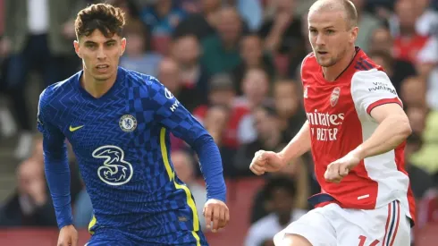 Rob Holding of Arsenal (left) and Kai Havertz of Chelsea (left) in 2021