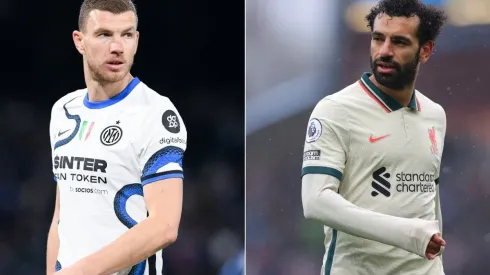 Edin Dzeko of FC Internazionale and Mohamed Salah of Liverpool