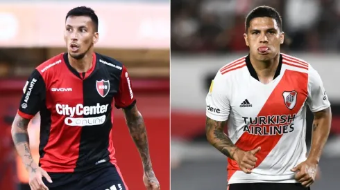 Lionel Vangioni of Newell's Old Boys (left) and Juan Fernando Quintero of River Plate.