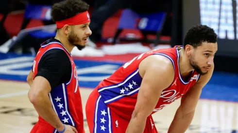 Seth Curry (left) and Ben Simmons during their time in Philadelphia.