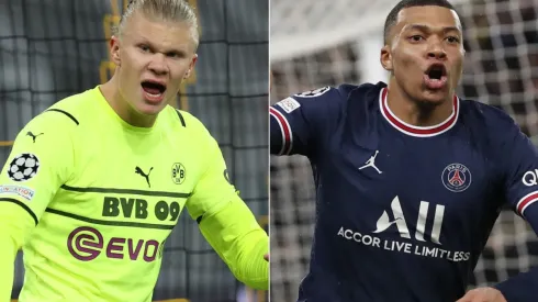 Erling Haaland of Borussia Dortmund and Kylian Mbappe of PSG