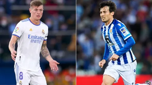 Toni Kroos of Real Madrid (left) and David Silva of Real Sociedad