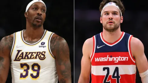 Dwight Howard of the Los Angeles Lakers and Corey Kispert of the Washington Wizards