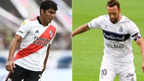 Robert Rojas of River Plate (left) and Brahian Aleman of Gimnasia de La Plata.
