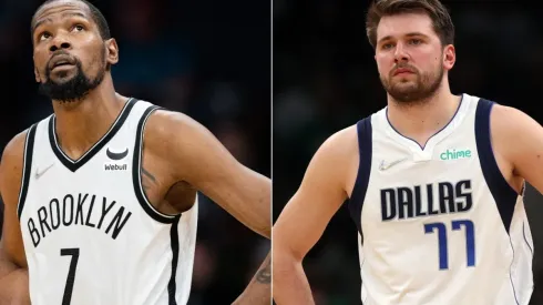 Kevin Durant of the Brooklyn Nets and Luca Doncid of Dallas Mavericks