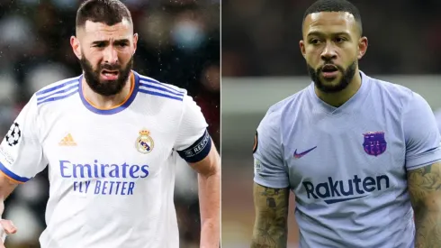 Karim Benzema of Real Madrid and Memphis Depay of Barcelona