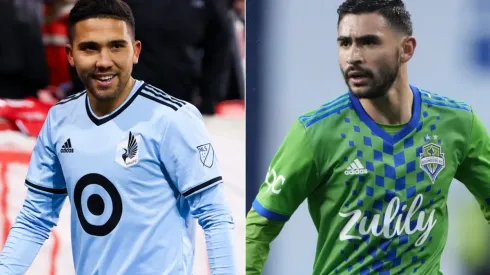 Emanuel Reynoso of Minnesota United and Fredy Montero of Seattle Sounders
