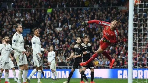 Real Madrid's Thibaut Courtois receiving a goal against Ajax in UEFA Champions League 2018-2019