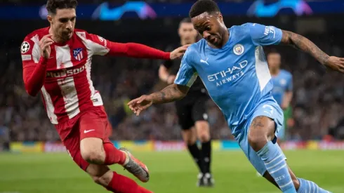 Sime Vrsaljko of Atletico Madrid and Raheem Sterling of Manchester City