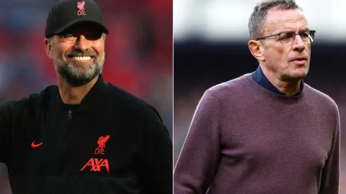 Jurgen Klopp of Liverpool and Ralf Rangnick of Manchester United