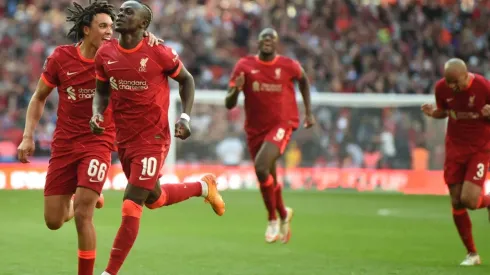 Liverpool players celebrate during their win over Man City in the 2022 FA Cup semifinals.