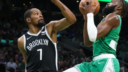 Boston Celtics guard Jaylen Brown and Brooklyn Nets forward Kevin Durant