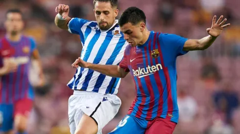 Adnan Januzaj of Real Sociedad and Pedri of Barcelona