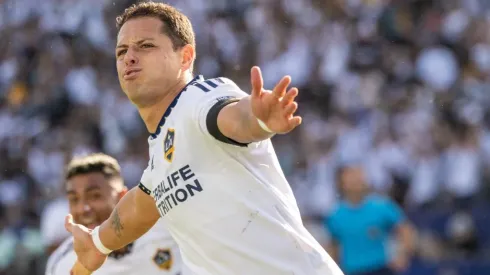 Javier Hernández of Los Angeles Galaxy celebrates his goal during the match against Los Angeles FC