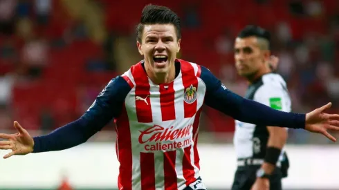 Pavel Perez of Chivas celebrates after scoring