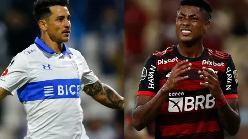Fernando Zampedri of Universidad Catolica and Bruno Henrique of Flamengo