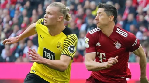 Robert Lewandowski of Bayern Muenchen and Erling Haaland of Borussia Dortmund