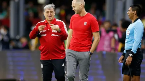 Martino chats with USMNT's coach Greg Berhalter during the Concacaf Qualifiers