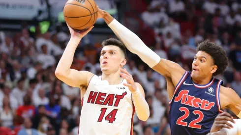 Tyler Herro of Miami Heat and Matisse Thybulle of the Philadelphia 76ers