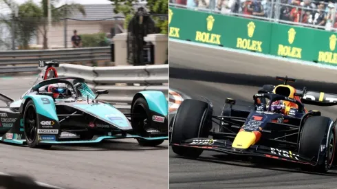 Mitch Evans of Formula E (L) and Max Verstappen of Formula 1 (R)