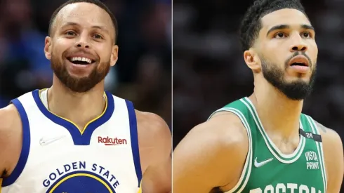 Stephen Curry of the Golden State Warriors and Jayson Tatum of the Boston Celtics
