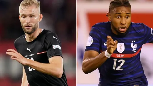 Konrad Laimer of Austria and Christopher Nkunku of France