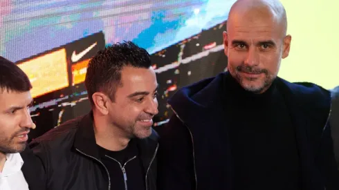 Xavi Hernandez of Barcelona and Pep Guardiola of Manchester City