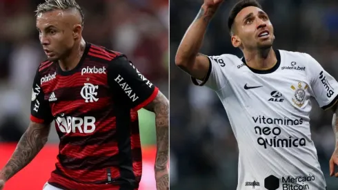Everton Cebolinha of Flamengo (L) and Gustavo Silva of Corinthians (R)