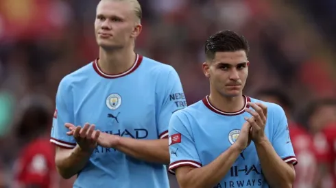 Erling Haaland and Julian Alvarez of Manchester City