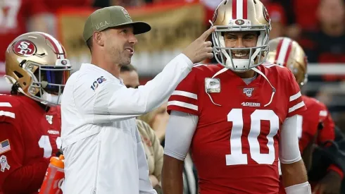 49ers head coach Kyle Shanahan (left) and Jimmy Garoppolo.