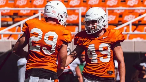 Oklahoma State Cowboys training before the beginning of the 2022 Big 12 NCAA season.