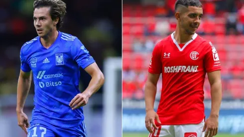 Sebastian Cordova of Tigres UANL and Leonardo Fernandez of Toluca