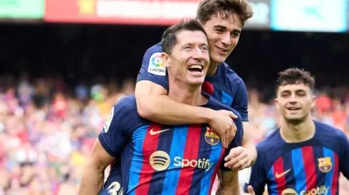 Robert Lewandowski with 'Gavi' of FC Barcelona