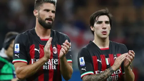 Olivier Giroud and Sandro Tonali of Milan